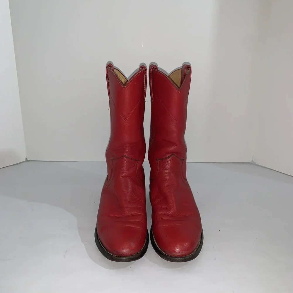 Justin Boots Womens 5A Red Leather Western Cowgirl Mid Calf Pull On 3055